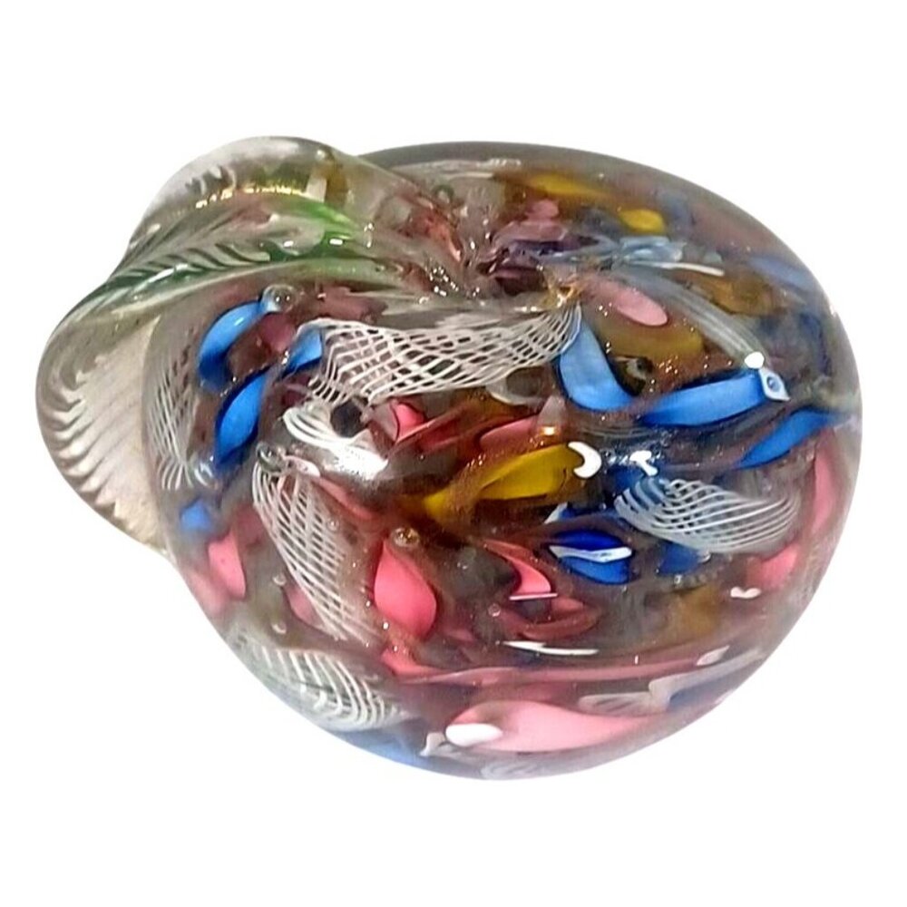 Murano Tutti Frutti Aventurine Zanfirico Dichroic Art Glass Apple Paperweight Sc